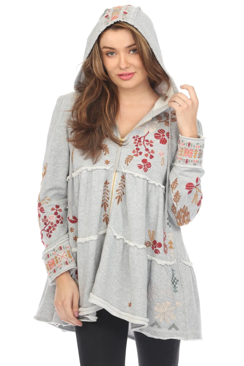 Johnny Was Zuzu Tiered Zip Front Hoodie Boho Chic R49423