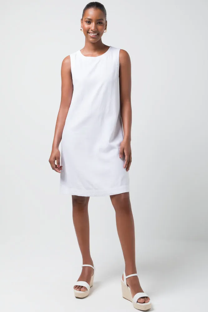 Linen Blend Shift Dress White