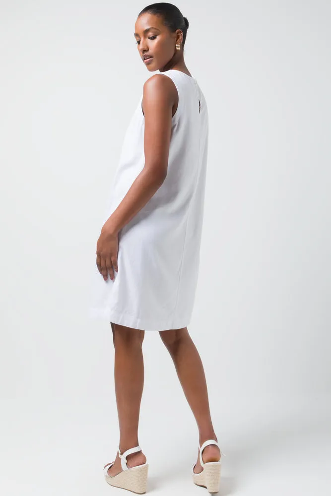 Linen Blend Shift Dress White