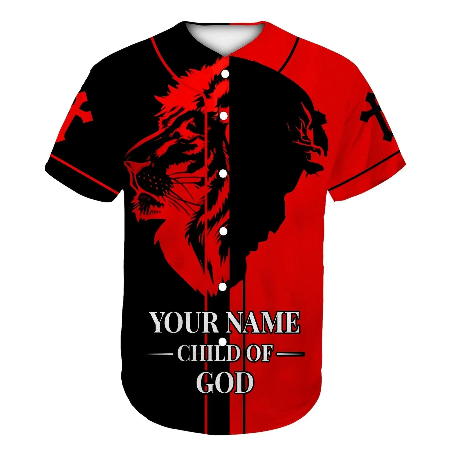 Lion God Red Black Child Of God Custom Baseball Jersey - Personalized Jesus Baseball Jersey For Men and Women