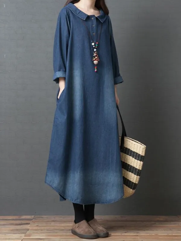 Loose Denim Shirt Maxi Dresses