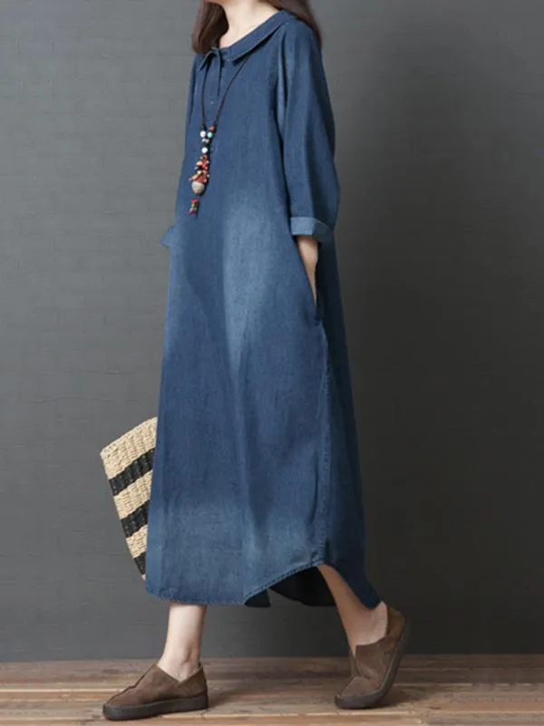 Loose Denim Shirt Maxi Dresses