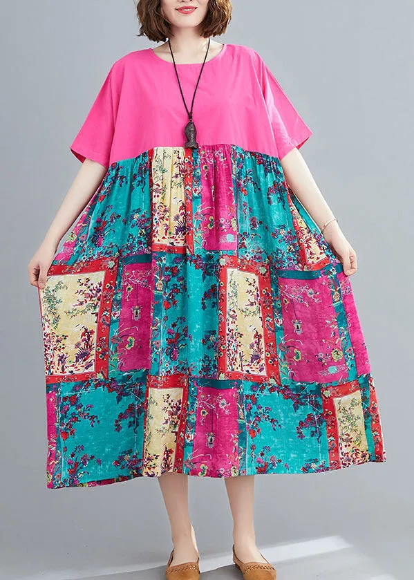 Loose Rose Oversized Patchwork Cotton Long Dresses Summer LY1540