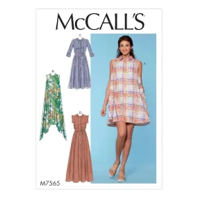 McCall's Pattern M7565 Misses' Shirtdresses with Sleeve Options, and belt