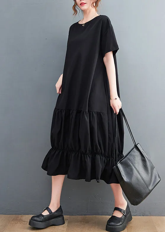 Modern Black Oversized Patchwork Wrinkled Cotton Dresses Summer LY7349