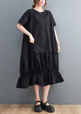 Modern Black Oversized Patchwork Wrinkled Cotton Dresses Summer LY7349