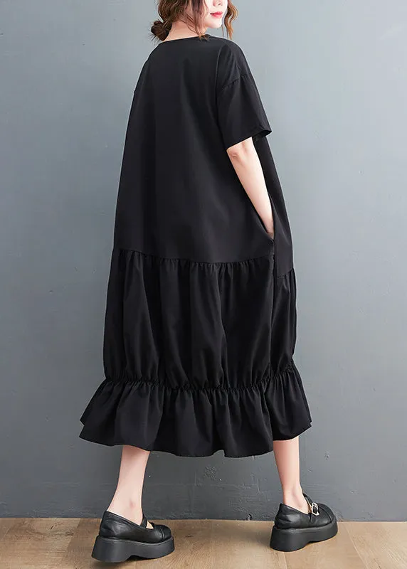 Modern Black Oversized Patchwork Wrinkled Cotton Dresses Summer LY7349