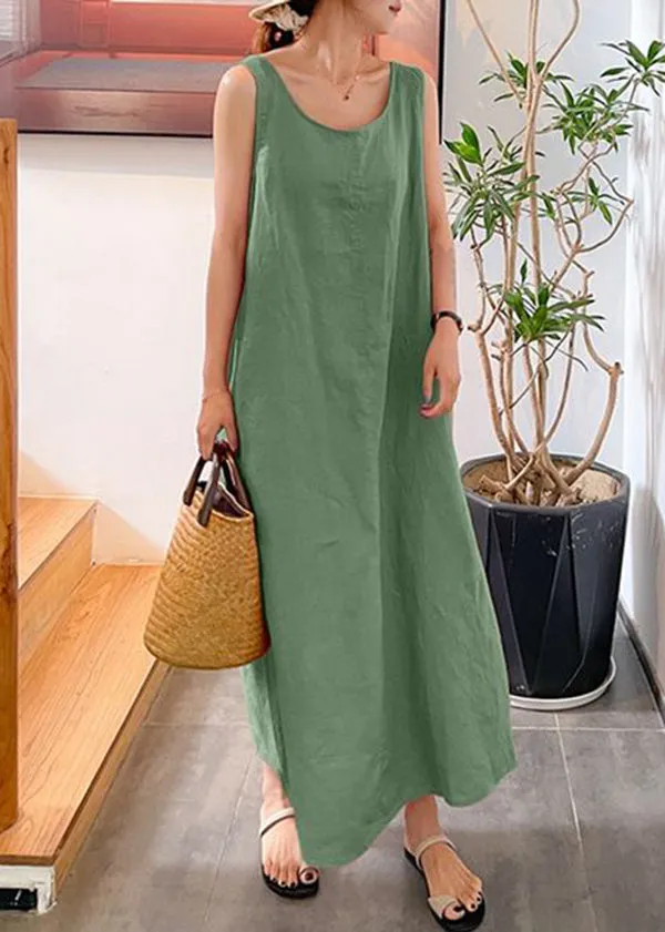 Modern Yellow O-Neck Slim Fit Cotton Long Dresses Sleeveless LY2570