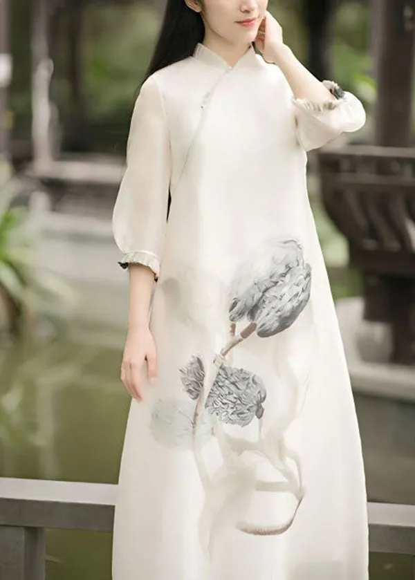 Natural Beige Wrinkled Print Tulle Gown Dresses Spring LY1703