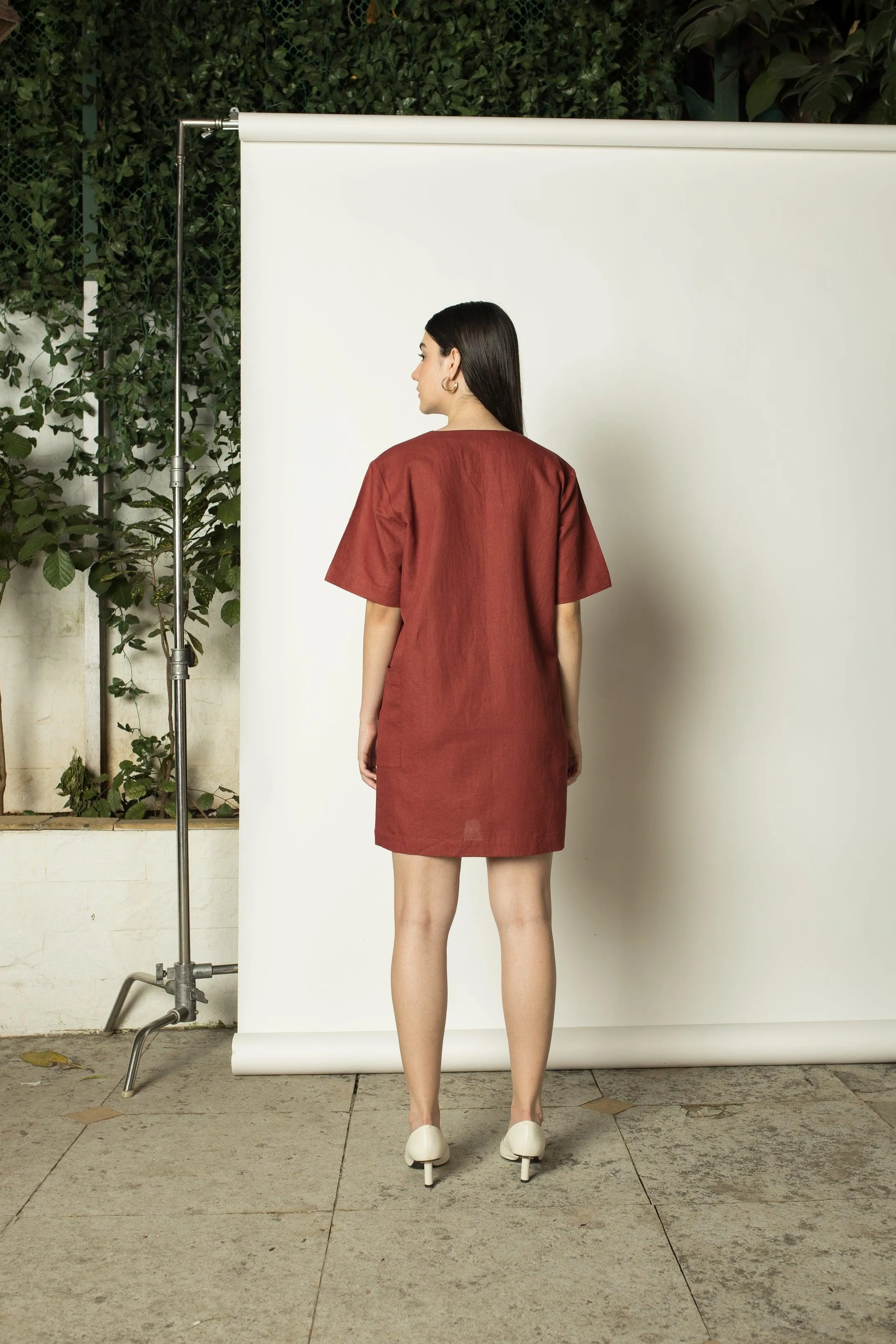 Plunge-Neck Shift Dress