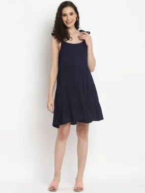 Porsorte Womens Navy Blue Sleeveless Casual Dress