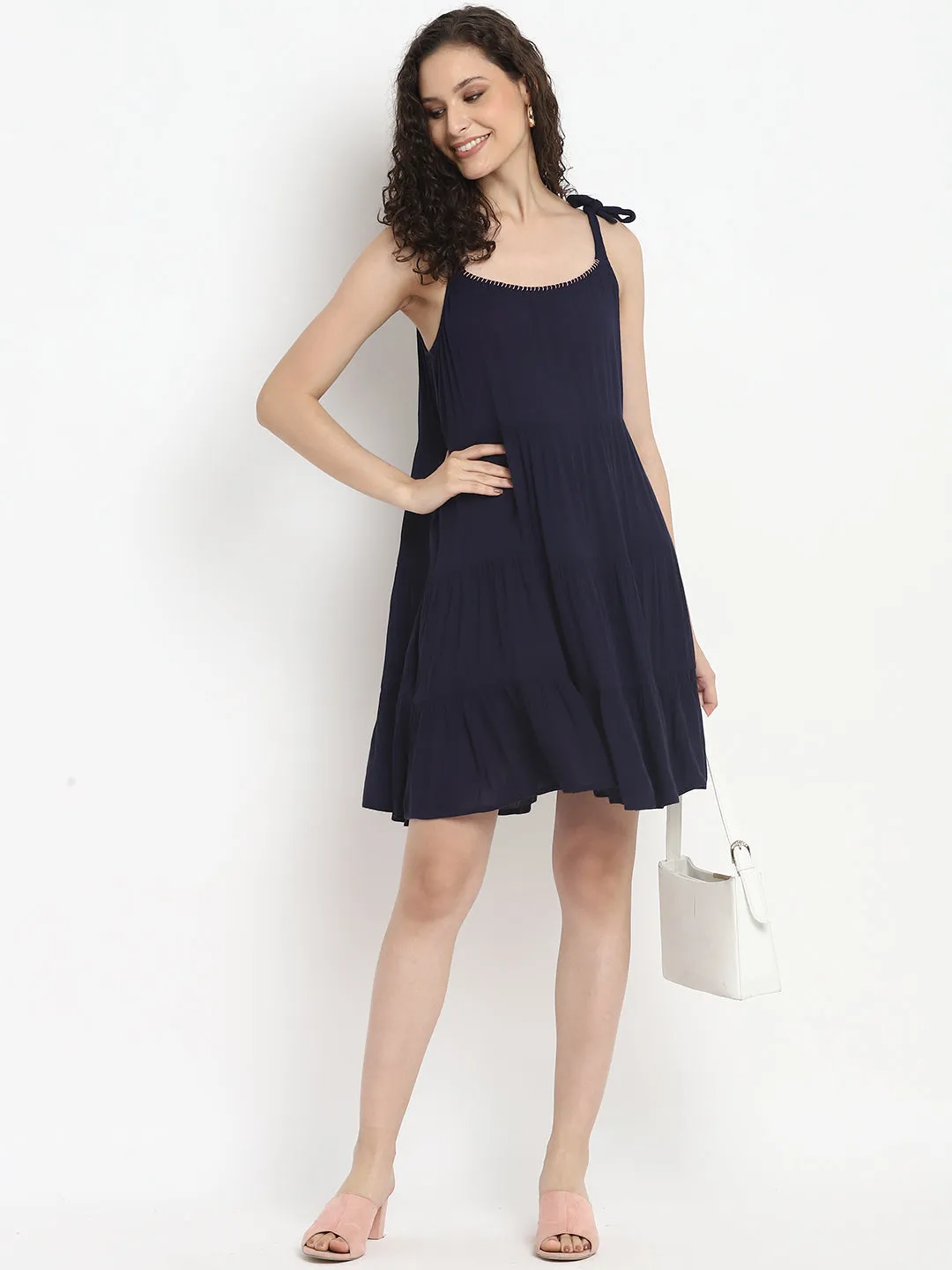 Porsorte Womens Navy Blue Sleeveless Casual Dress