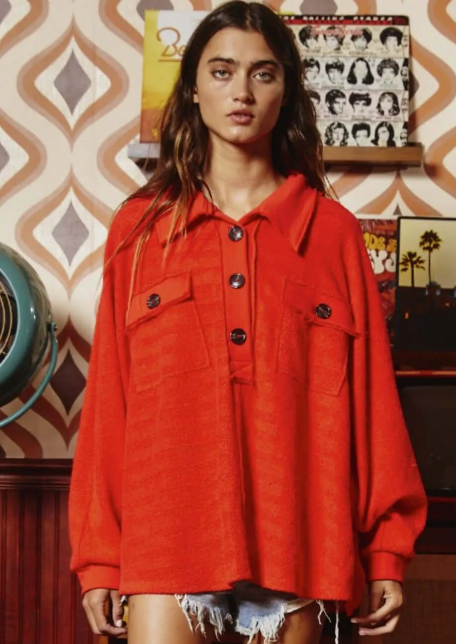 Relax in Red Oversized Henley