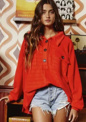 Relax in Red Oversized Henley