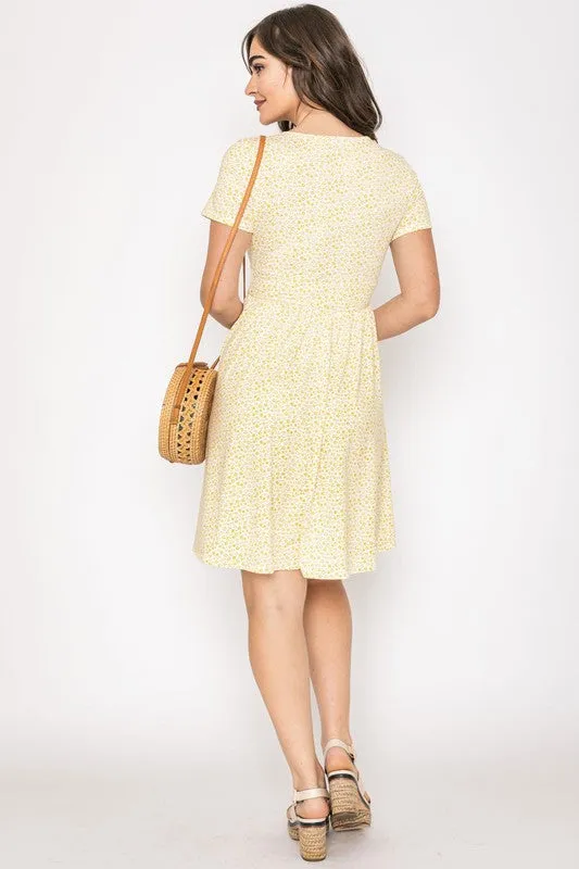 Sadie Surplice Ditsy Floral Midi Dress