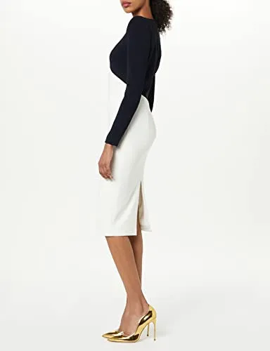 Sergio Hudson, Long Sleeve Spectator Midi Dress, 4, Ivory & Midnight