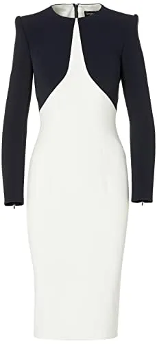 Sergio Hudson, Long Sleeve Spectator Midi Dress, 4, Ivory & Midnight