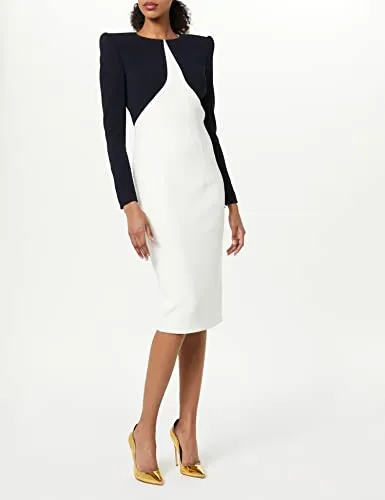 Sergio Hudson, Long Sleeve Spectator Midi Dress, 4, Ivory & Midnight