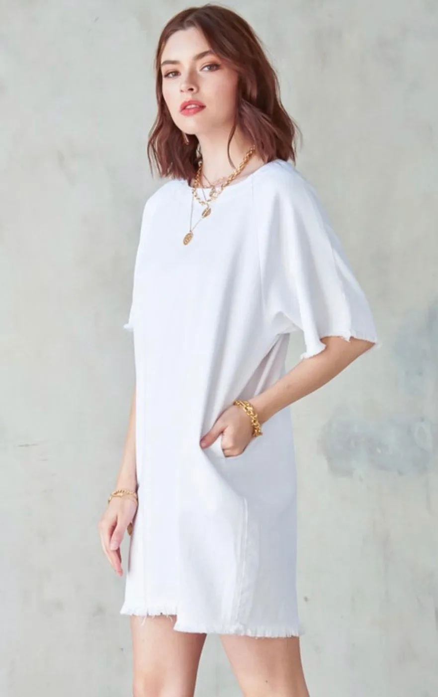 Shift and Shout White Denim Shift Dress