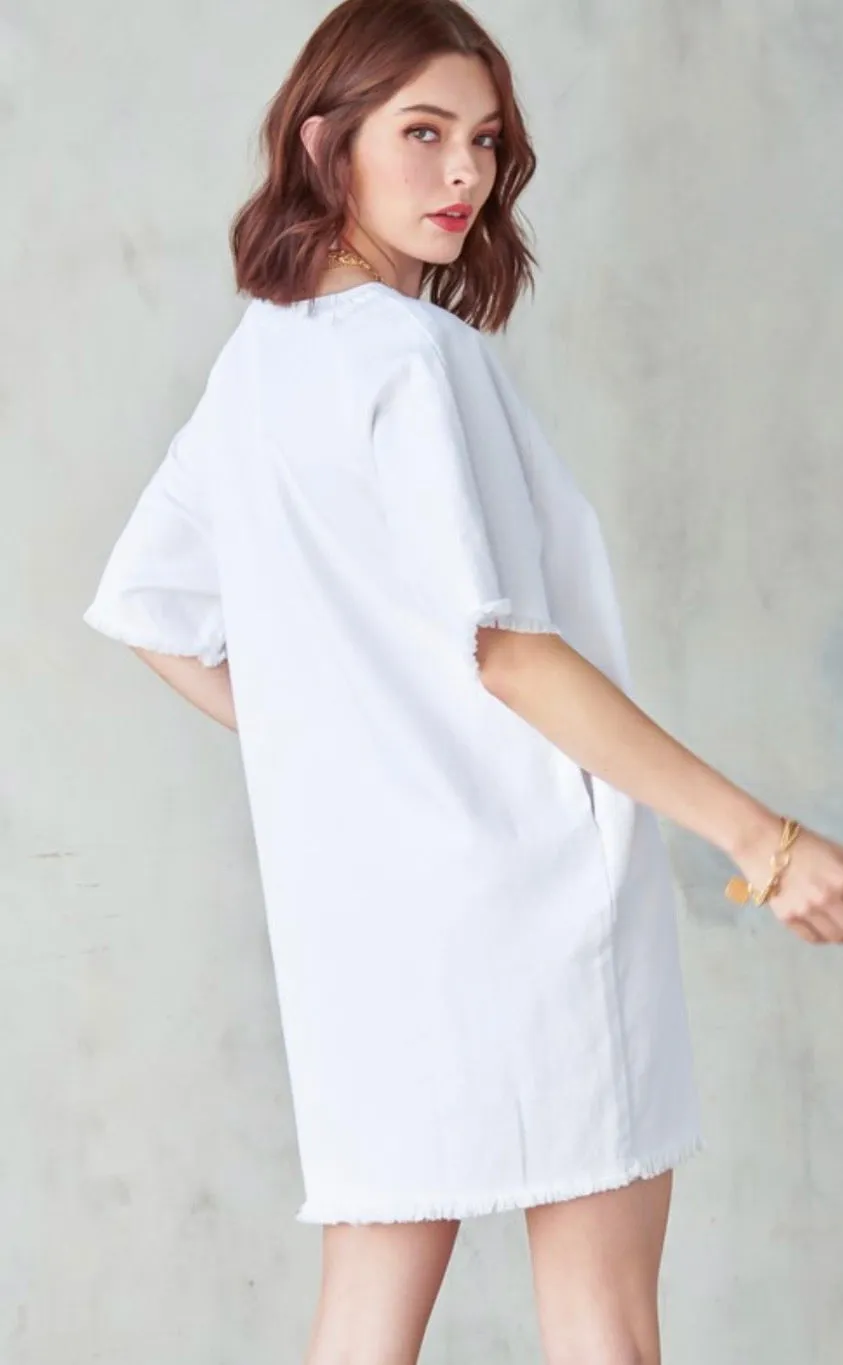 Shift and Shout White Denim Shift Dress