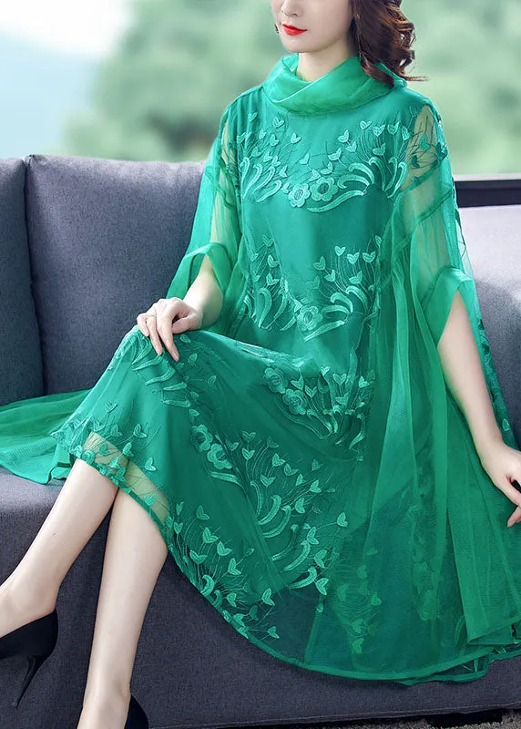 Style Green Embroideried Tulle Vacation Dresses Spring