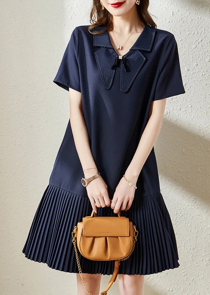 Style Navy Peter Pan Collar Patchwork Cotton Pleated Dresses Summer YY008