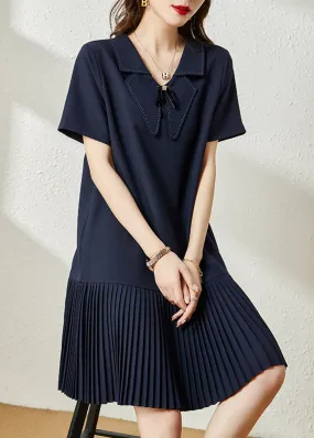 Style Navy Peter Pan Collar Patchwork Cotton Pleated Dresses Summer YY008