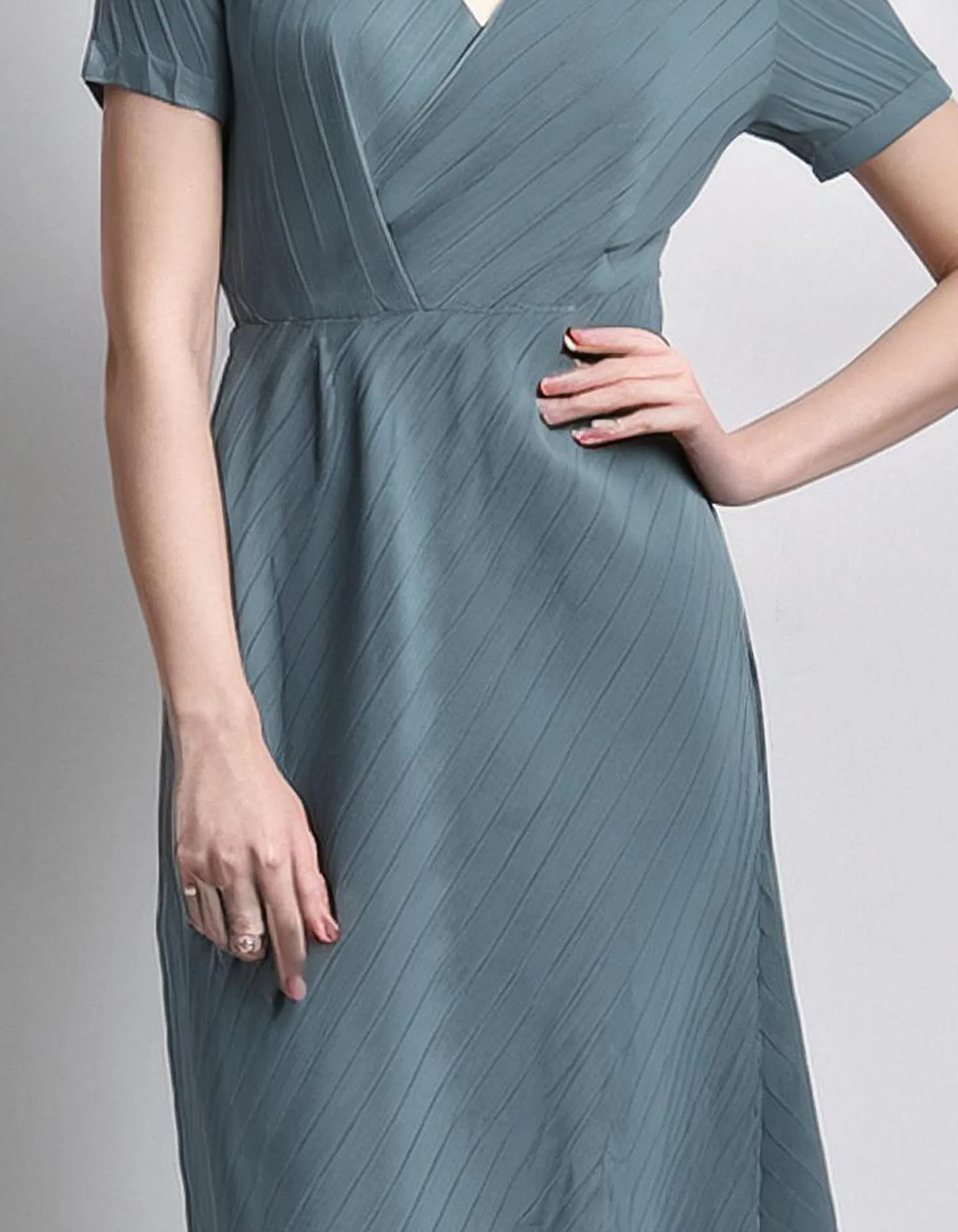 Teal V-Neck Shift Dresses