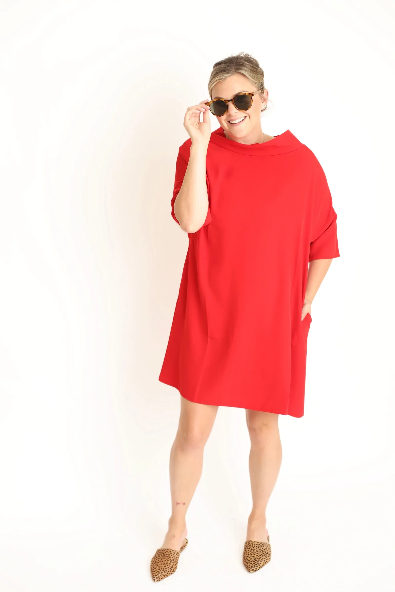 The Audrey Shift Dress- Red