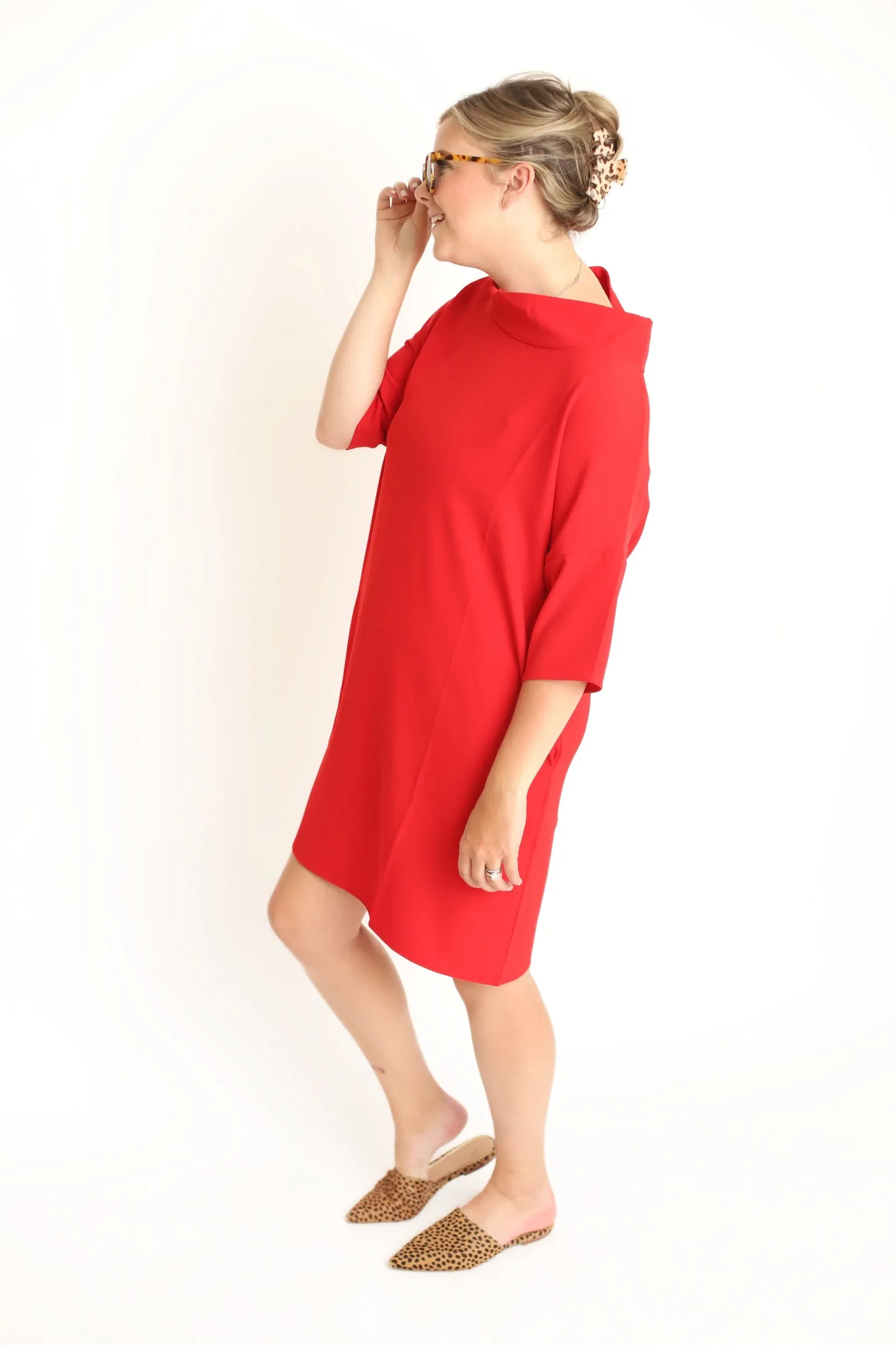 The Audrey Shift Dress- Red