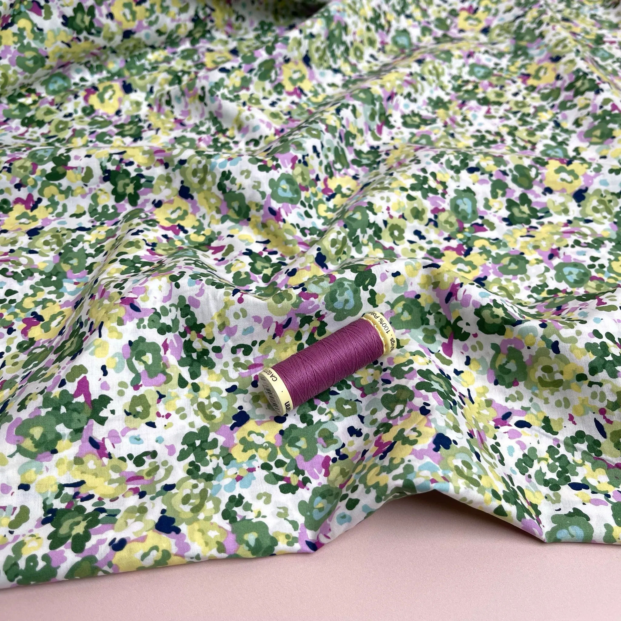 Watercolour Ditsy Green Cotton Lawn Fabric